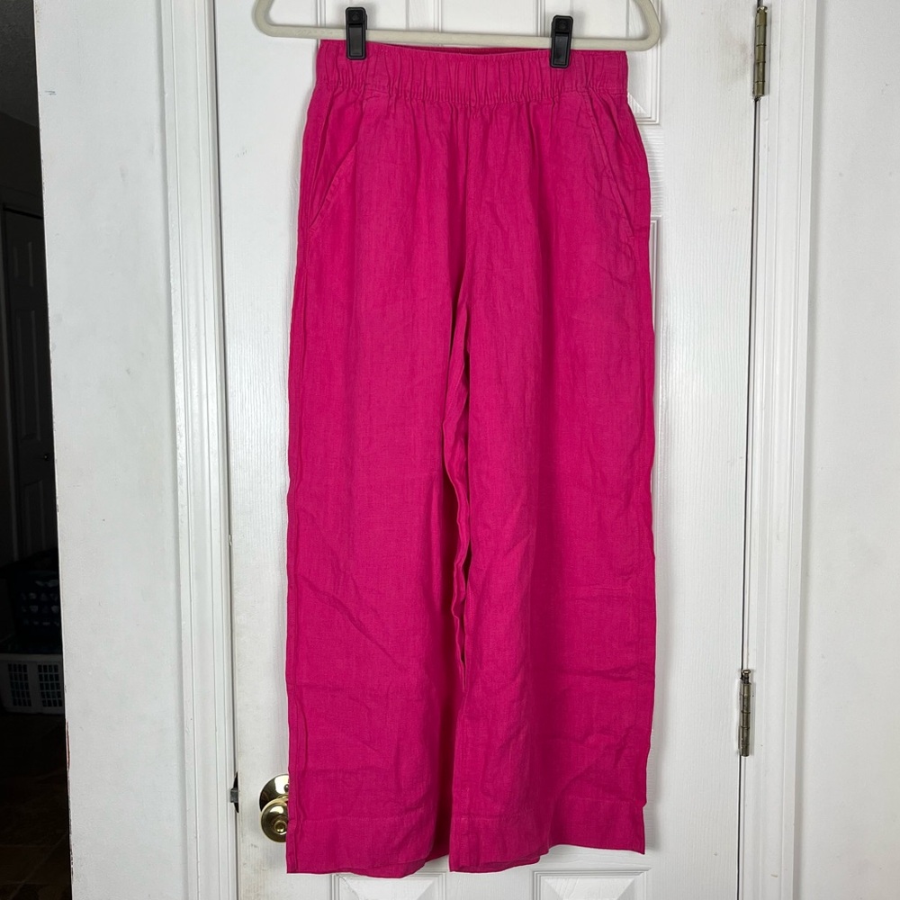 Tahari 100% Linen High Rise Wide Leg Crop Palazzo Pants